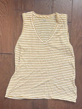 Madewell Mustard Yellow and White Stripe V Neck Tank M